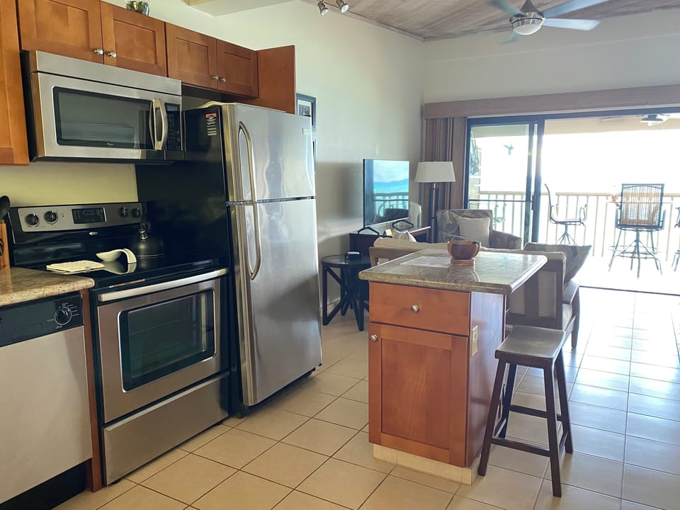 Cooking with a view of the ocean.