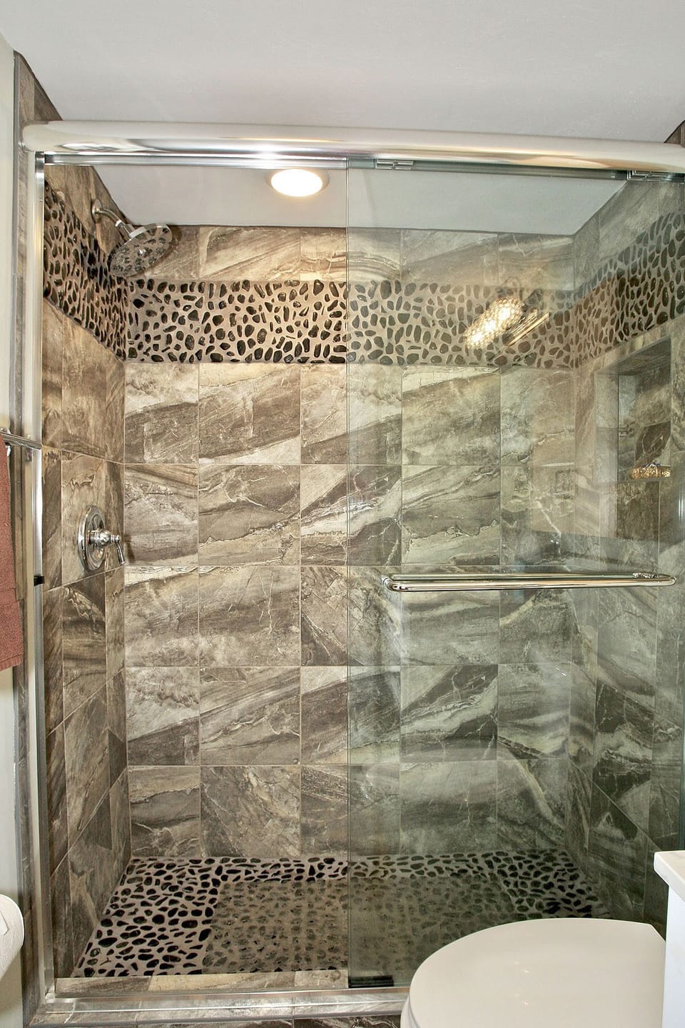 Modern River Rock Shower