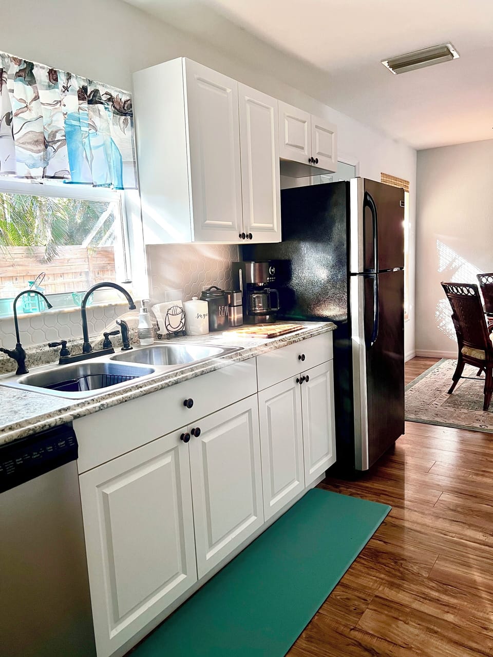 Galley kitchen is equipped with everything you could need for a long stay.