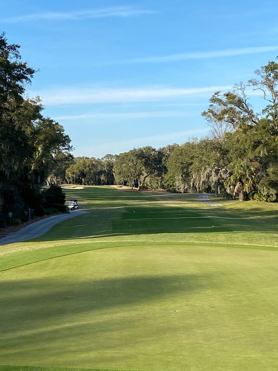  View from clubhouse of 1st tee. Water Oak Villas are behind trees on right.