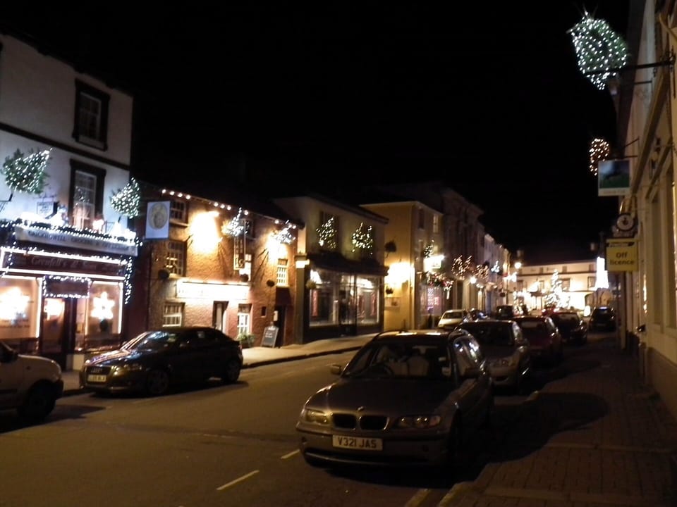 Christmas festive Crickhowell by night