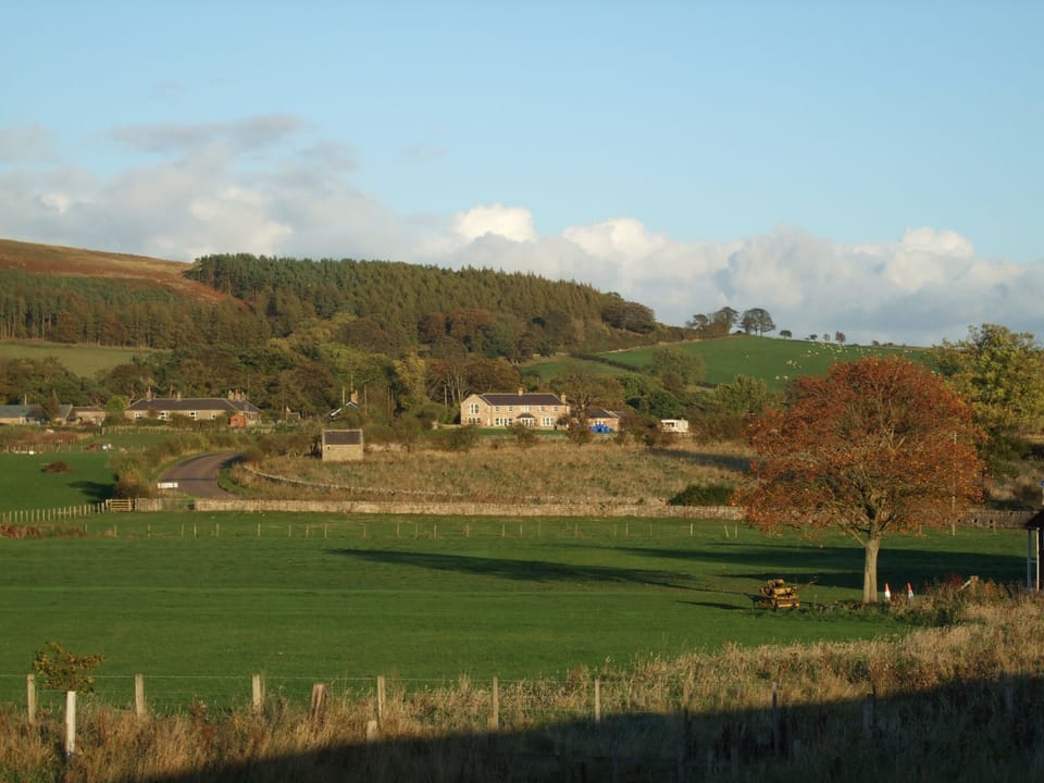 View of Tilery House across cricket pitch from Chatton Bridge