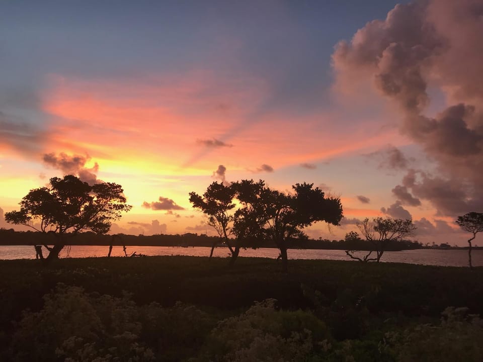 Sunset view behind condo