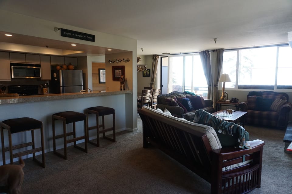 View from living room and kitchen