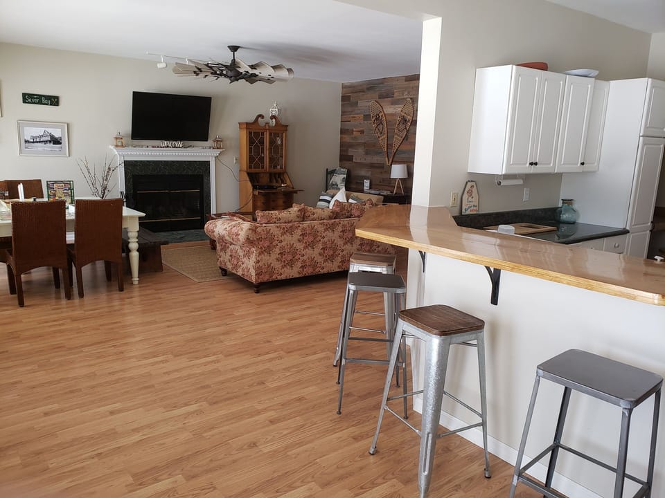 view from breakfast bar into Living area