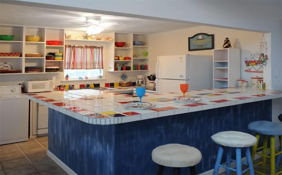 The FUN kitchen with beach front views.