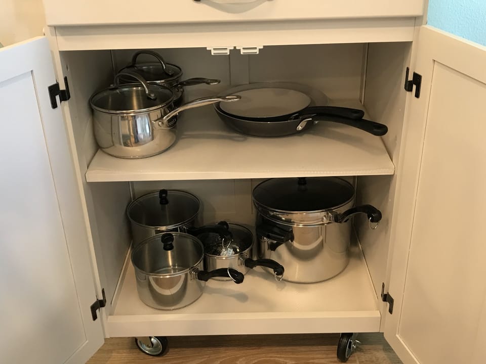 Inside Kitchen Cart....Plenty of Pots and Pans