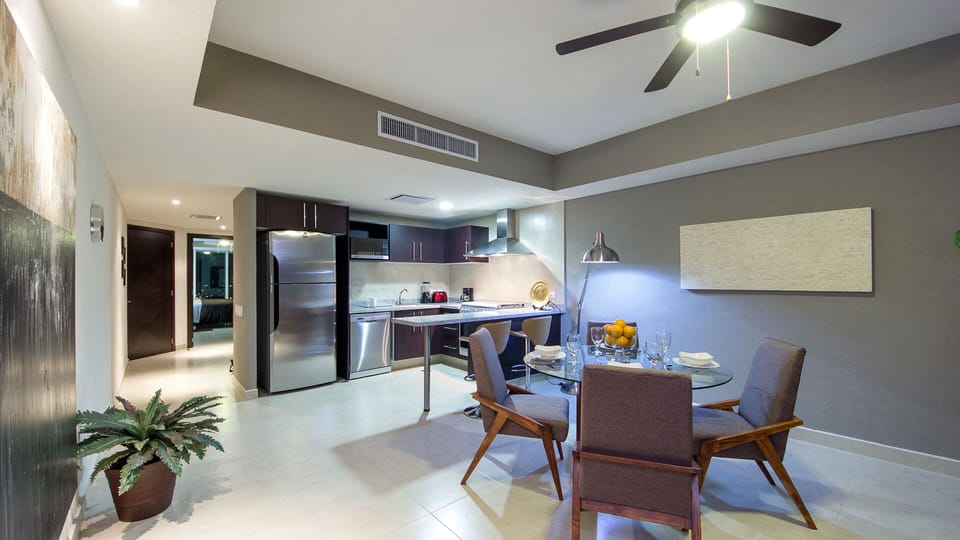 Dining table and kitchen
