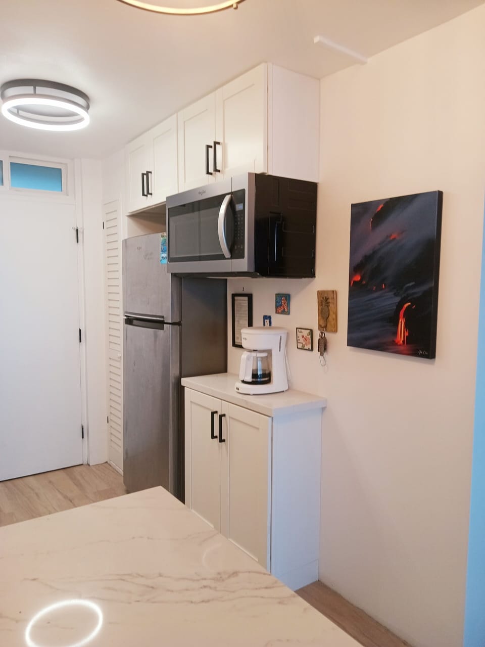 Coffee nook, microwave and refrigerator