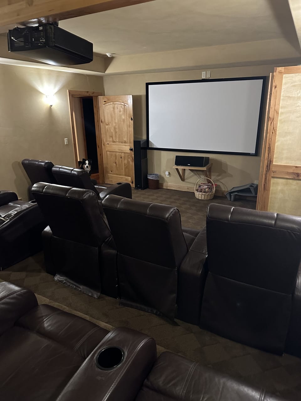 Theater room screen and projector lower level