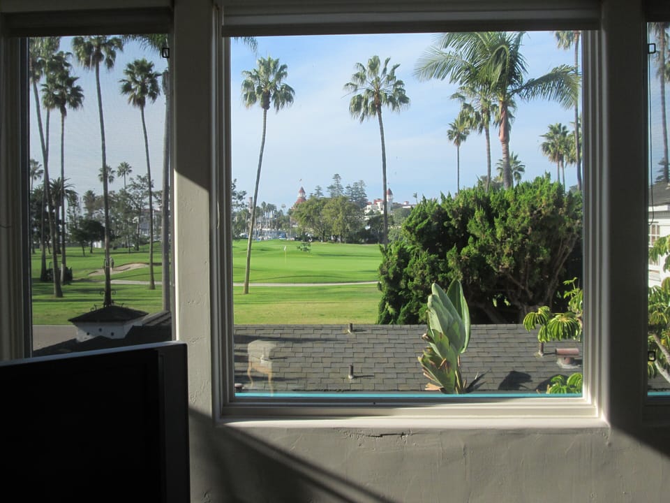 View of Hotel Del and golf course from upstairs window