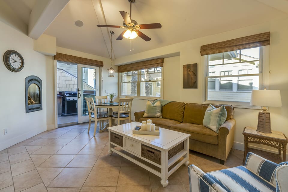 Living room with door to porch