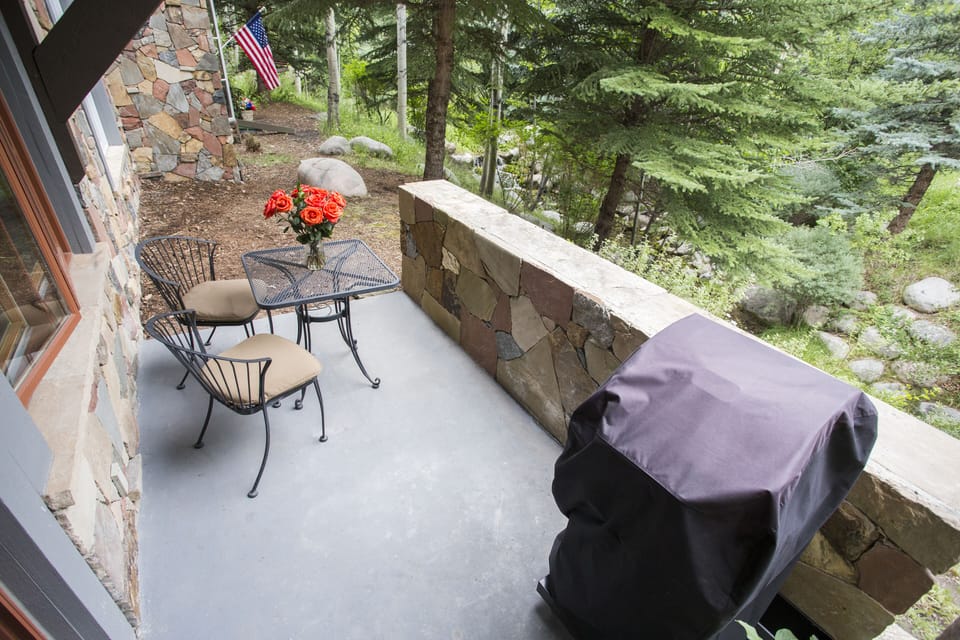 Spacious patio with grill on McCoy creek