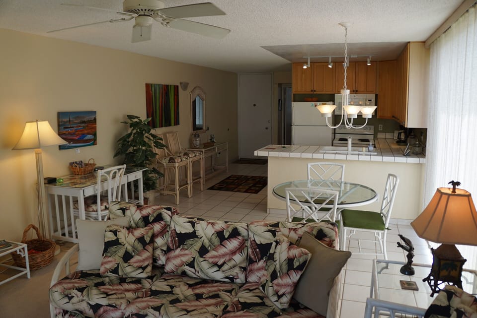 Very Spacious condo from the bedroom to the lanai. Sofa sleeper in living area.