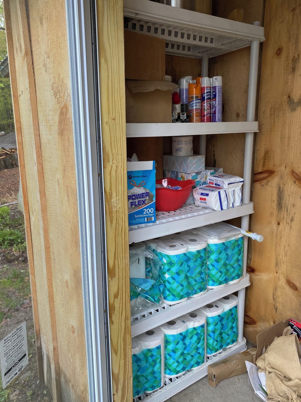 Guest supplies closet located across from Cabin 3 in Guest services building. 