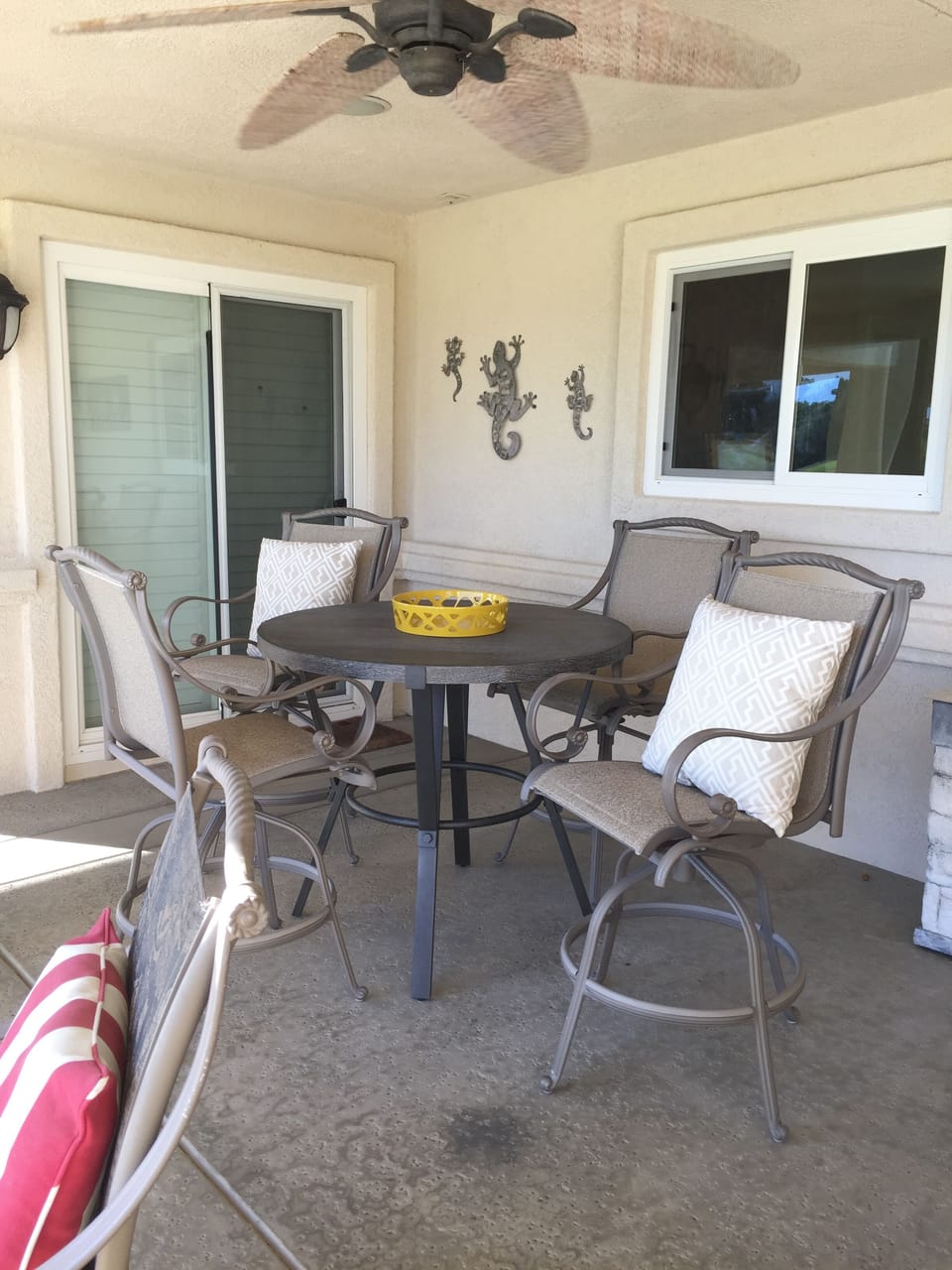 Bar top table with four bar stools.  Table new 2019