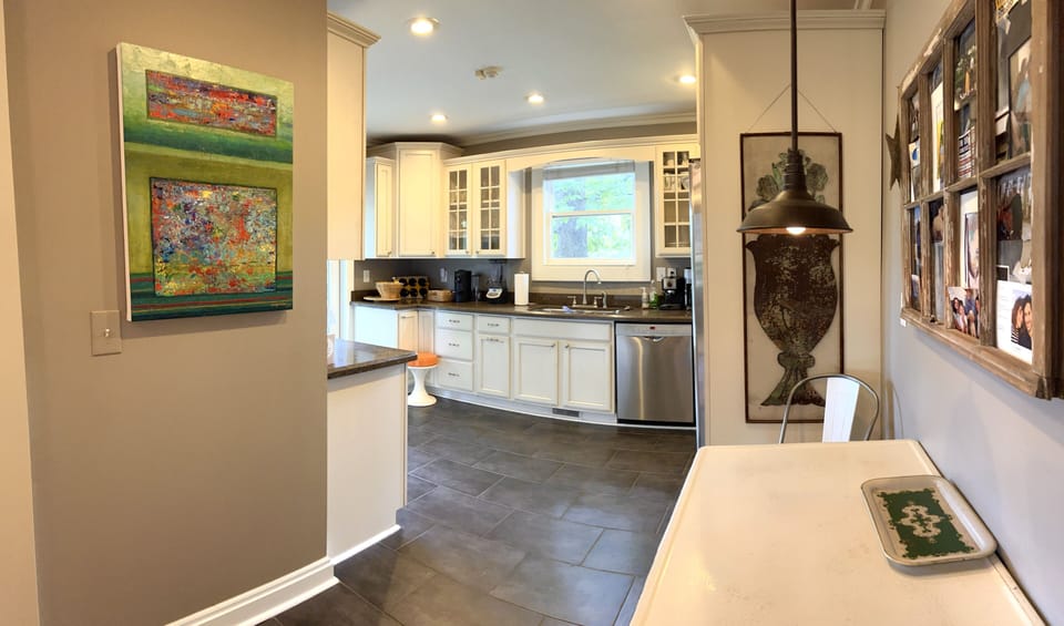 view from living room into kitchen