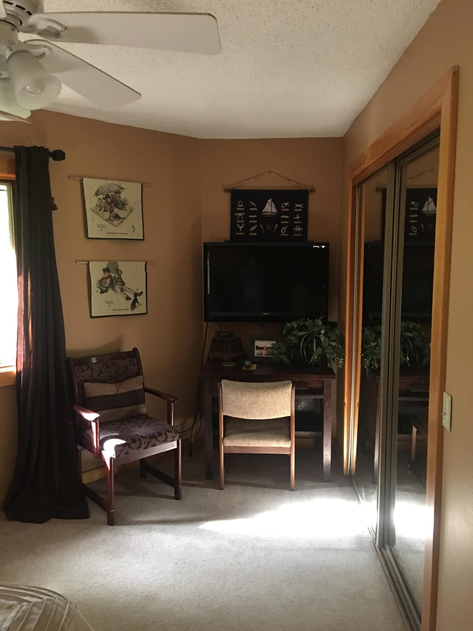 Mounted TV in bedroom
