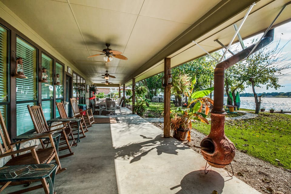 Large porch spans the entire back of house. Lots of relaxing and rocking!!