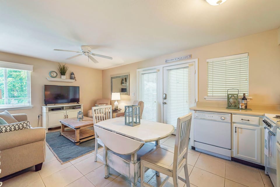 Convenient table folds down for added space in room