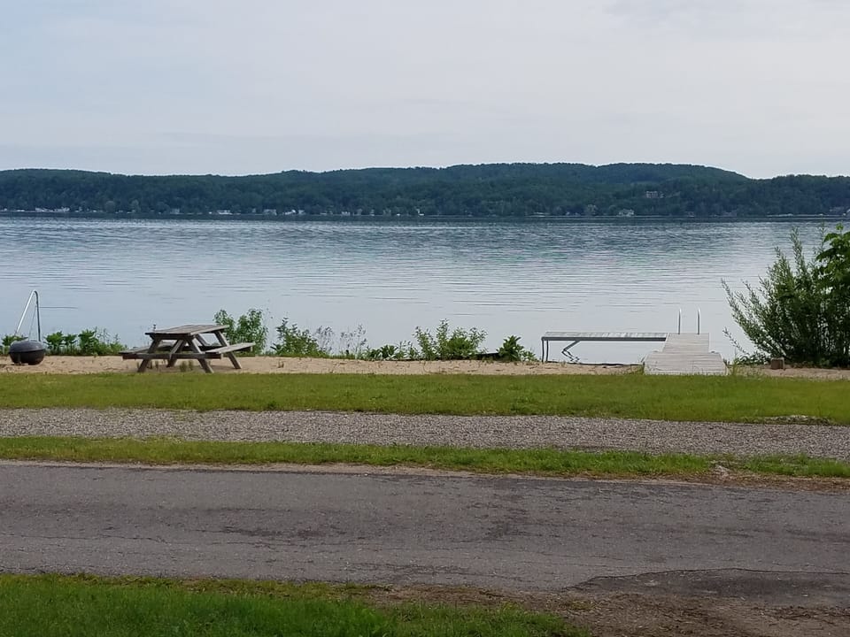 The beach area facing North showing Crystal Ave and the Betsie Valley Bike Trail