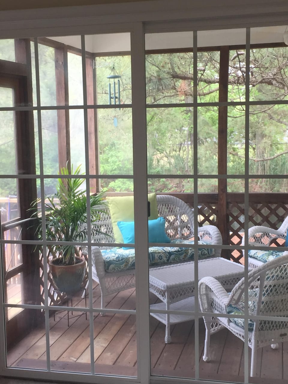 View of  the screened-in porch from the living room.