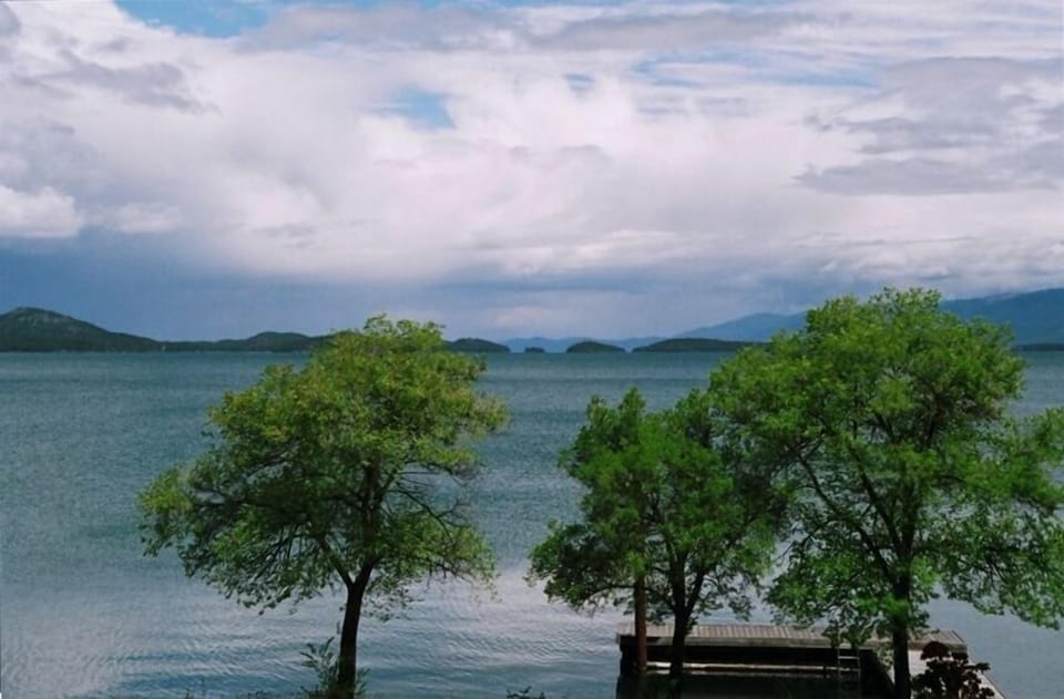 view of lake from deck