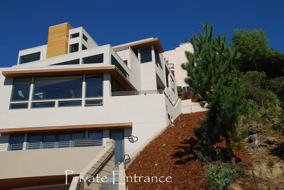 The property and the rental unit's private entrance and deck