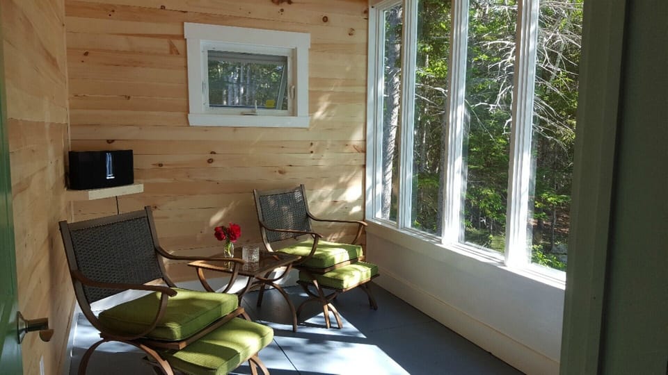 glassed in sitting area