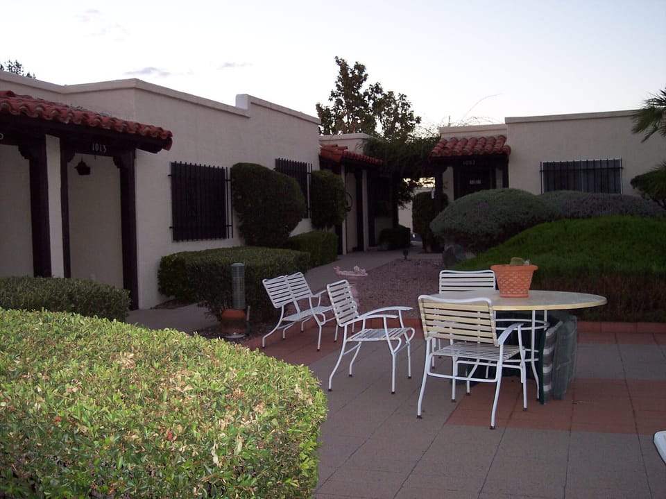 Patio showing walkway from parking lot