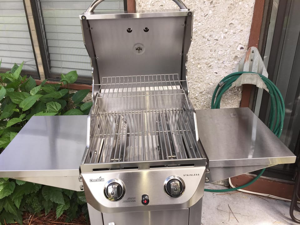 Gas Grill with top and bottom rack - seafood on bottom / steam veggies on top!