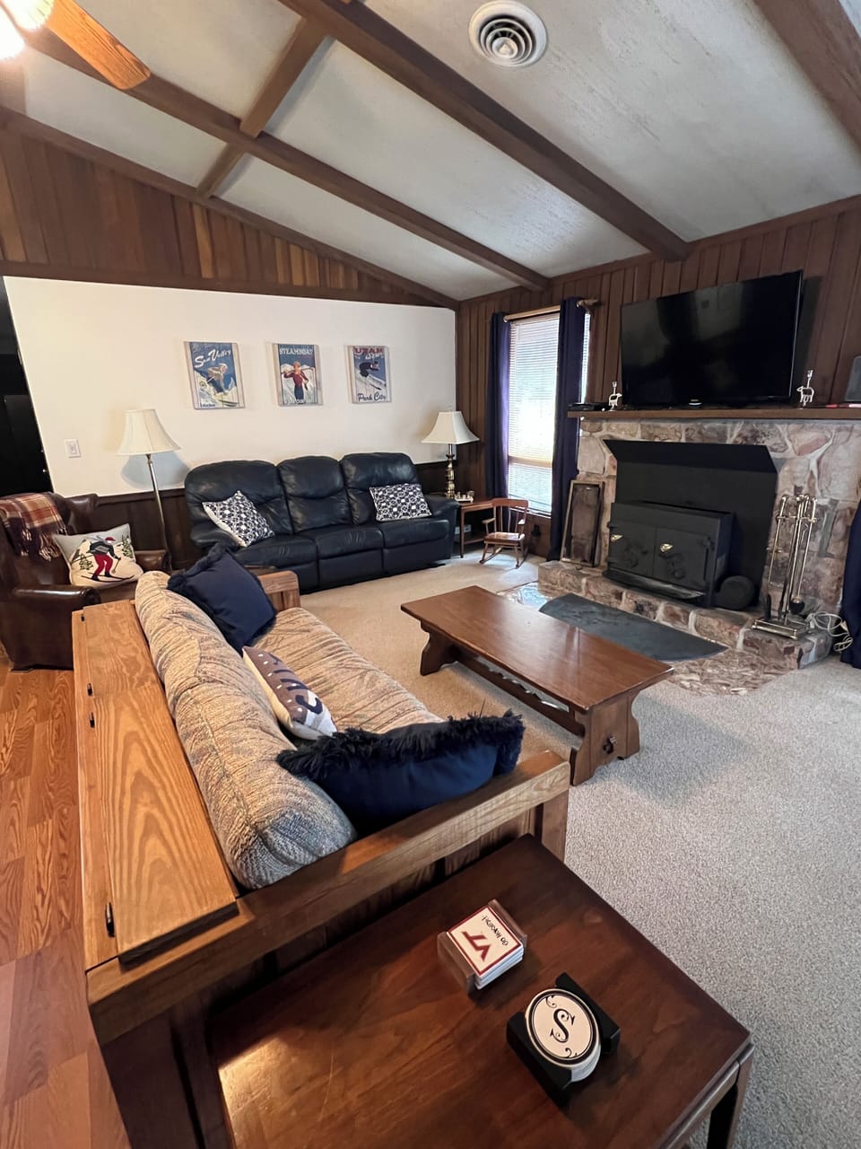 wood burning stove in family room