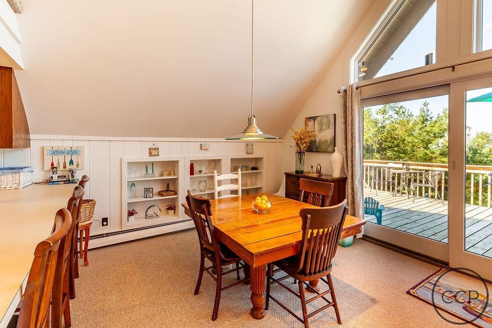 Dining room. Includes seating space at   counter and views of Lake Michigan.