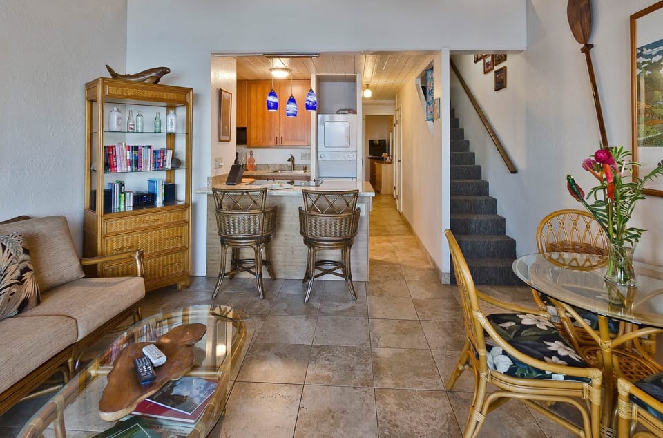 Dining area, Living room, Full Kitchen, Washer/Dryer, hall & stairs to bedrooms.