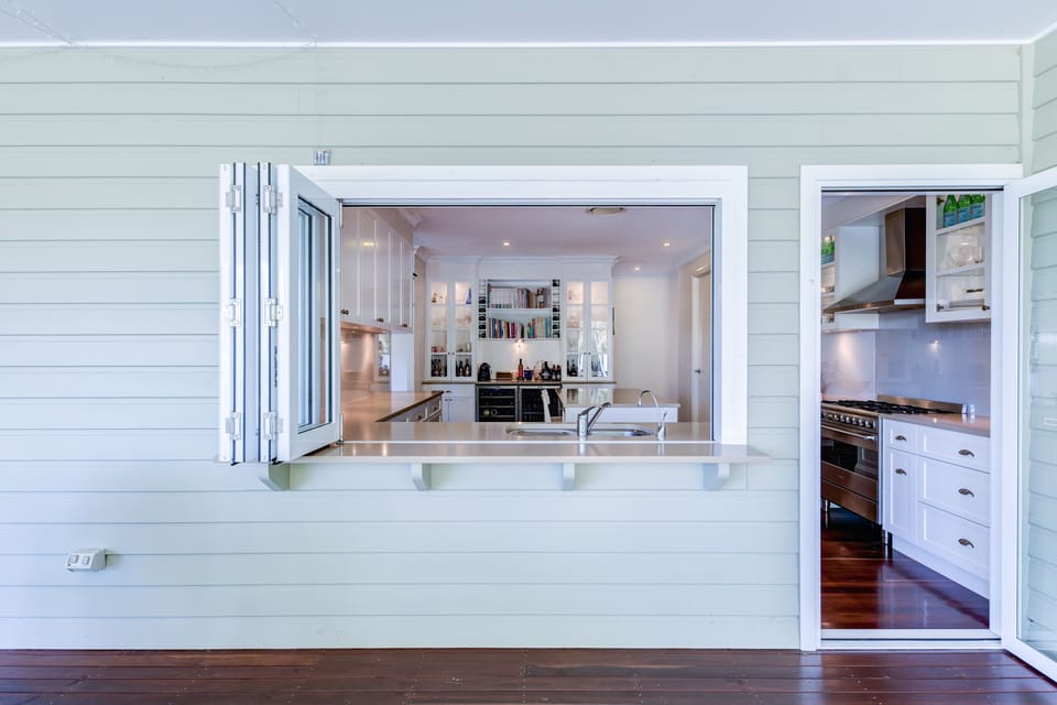 Kitchen looks out onto the deck