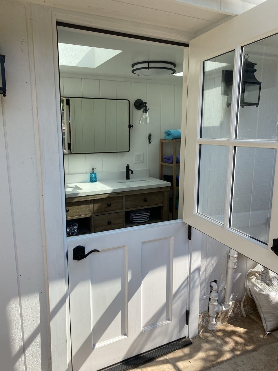 Door to pool house bathroom, 50 feet from house