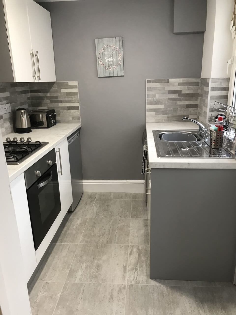 Newly installed fitted kitchen, dishwasher, oven, hob, microwave etc.