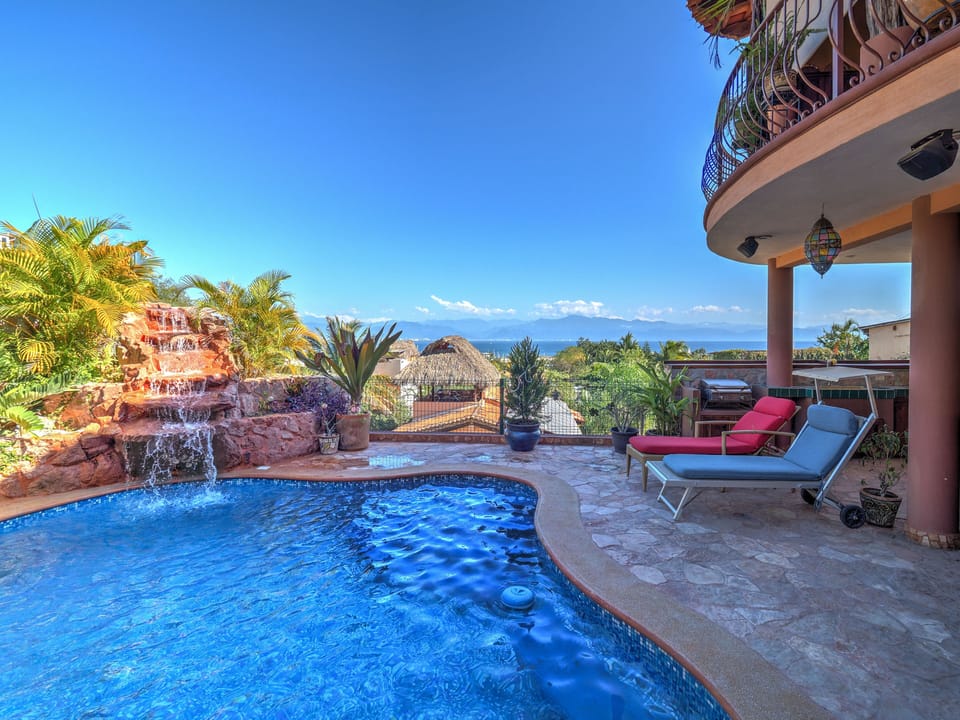 Pool and waterfall with jacuzzi jet