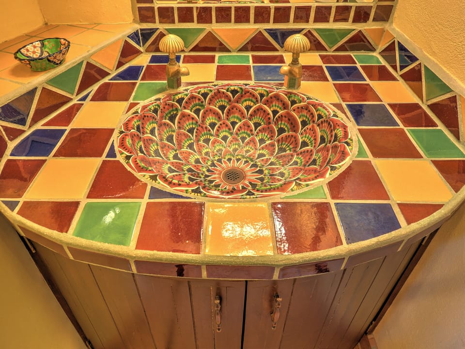 Beautiful Mexican tiles in half bath