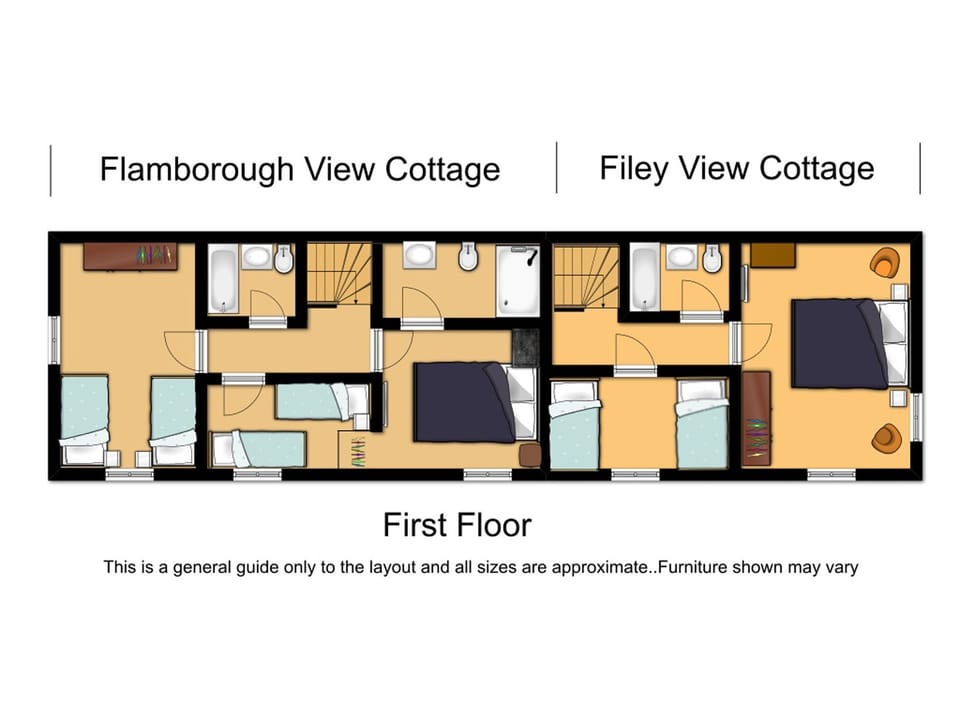 First Floor Plan Of Cottages - Filey View Cottage is on The right