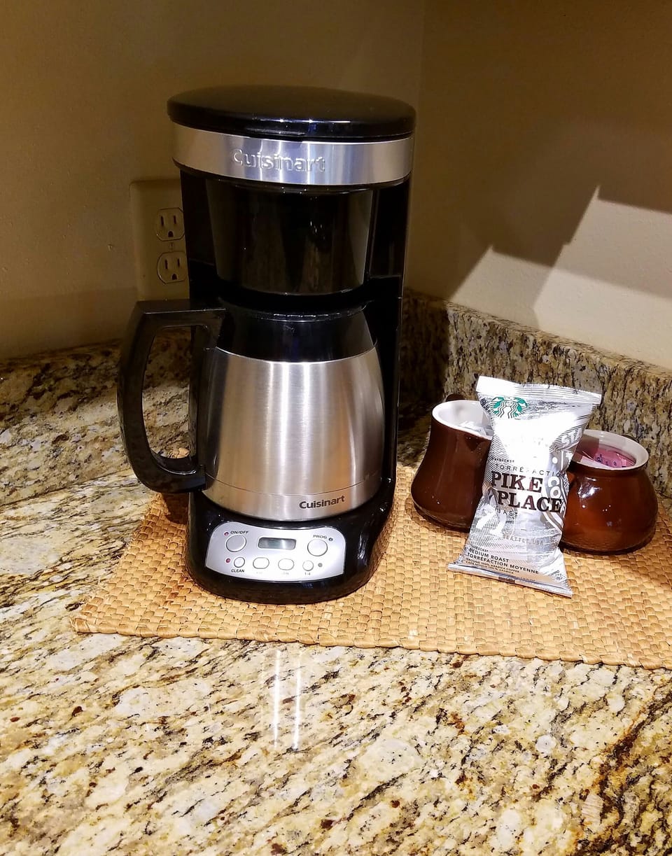 Enjoy a fresh Starbucks cup of coffee on your first morning with us.