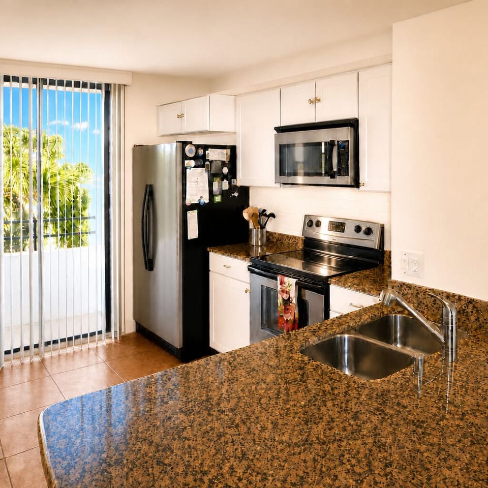 Bright, fully equipped kitchen with views