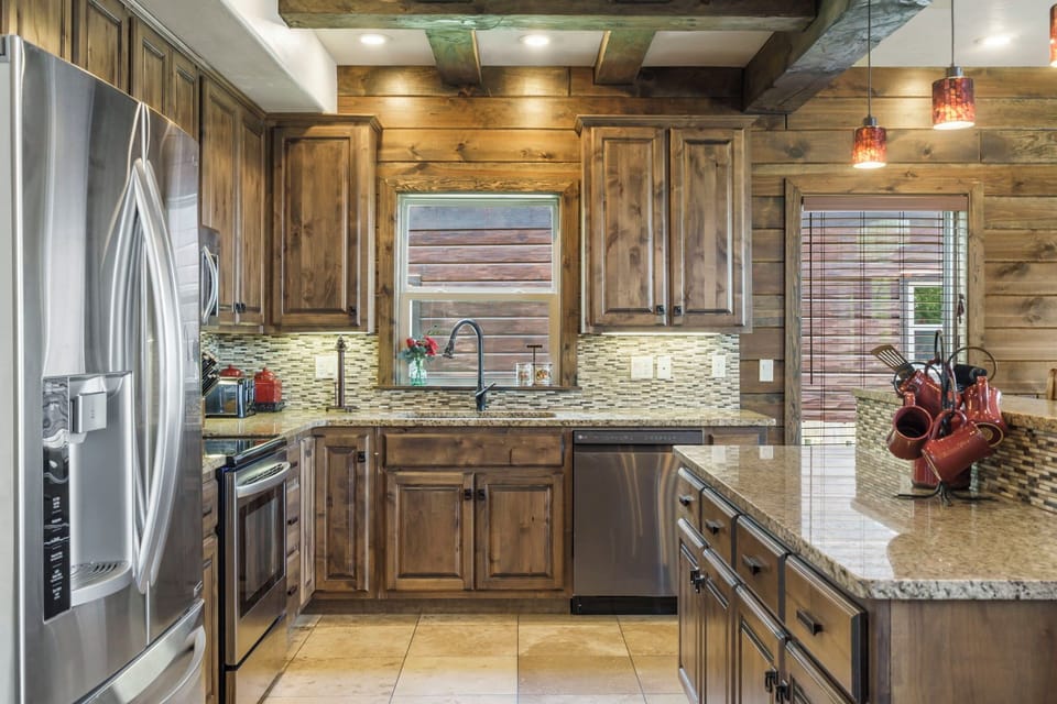 Stainless steel appliances and granite countertops