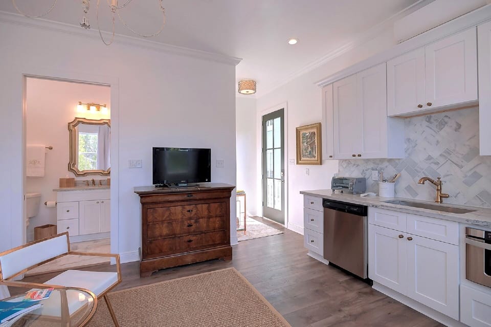 Pool house entry & kitchenette.