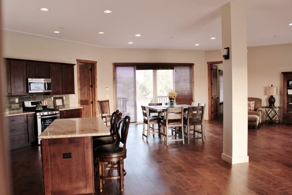 Kitchen island and dining area