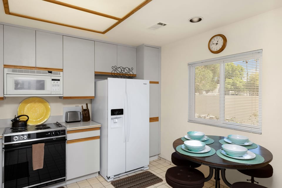 Fully stocked kitchen.