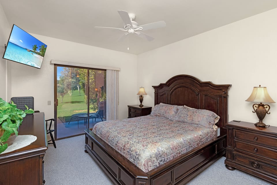 Upgraded furniture with 43" HDTV on the wall. Cal King Beds.