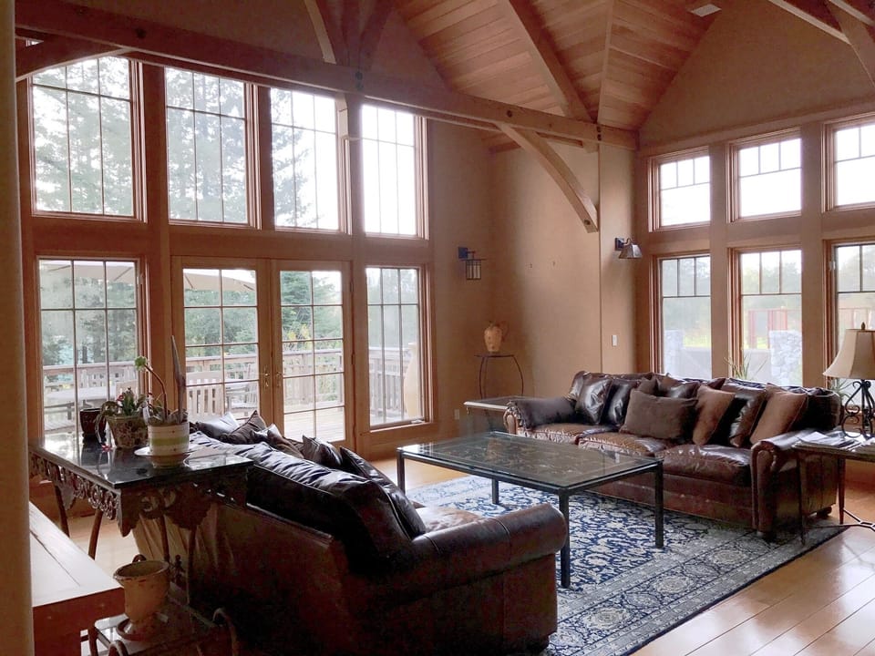 Living room with cathedral ceilings