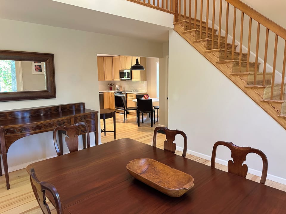 The dining table seats 6-8