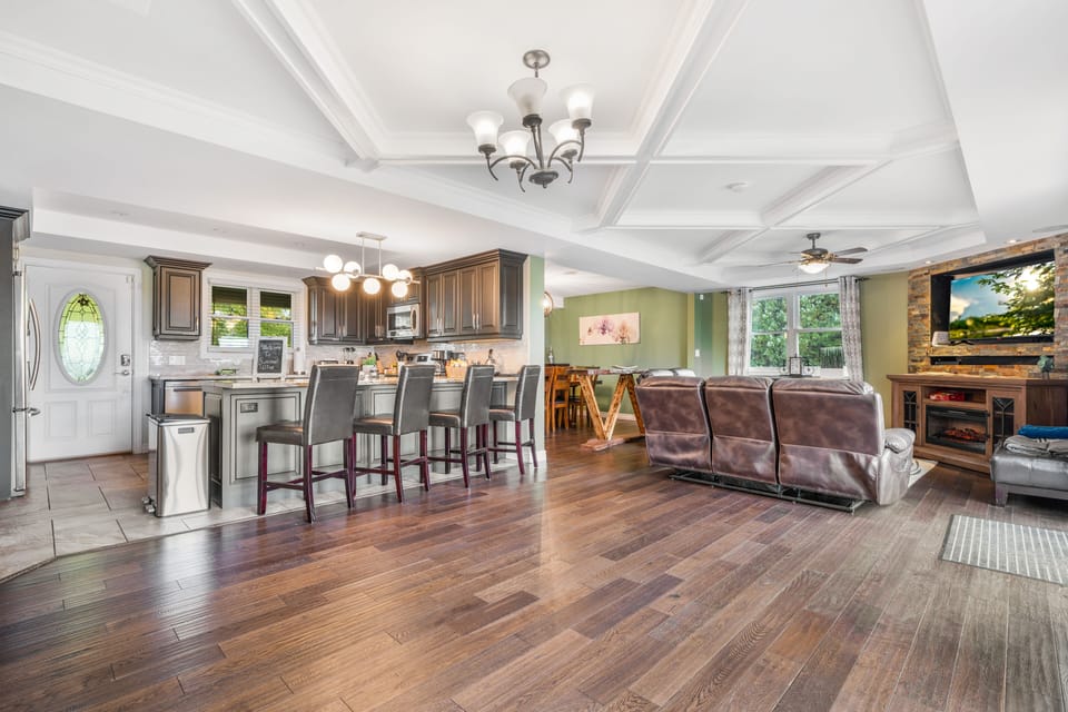 Cozy and inviting living room greets you as you walk in the house